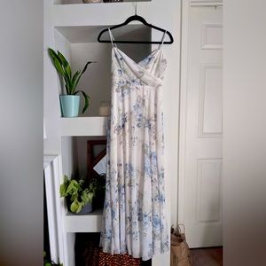White and blue floral bridesmaid dress. Size 2.